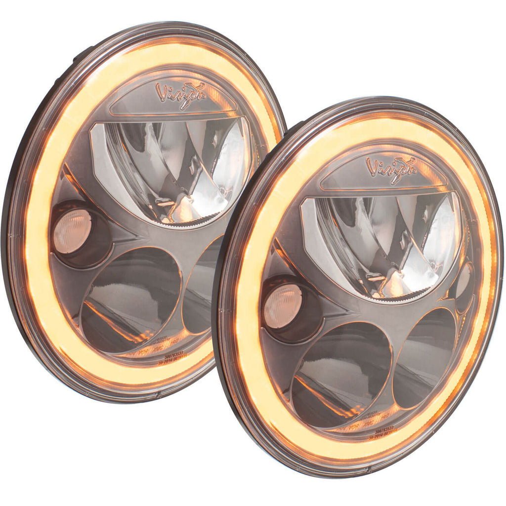 7" VX Series LED Headlight Kit - Black Chrome | Amber Halo